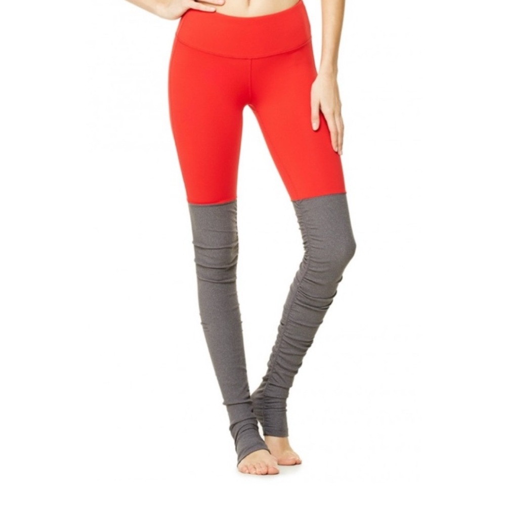 ALO Yoga Red and Gray Color-Block Goddess Leggings - Large